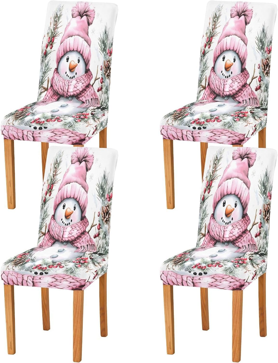 ALAZA Chair Covers for Dining Room, Snowman Red Fruit Stretch Chair Cover Sets Chair Protector Removable Washable for Ktichen Restaurant Hotel