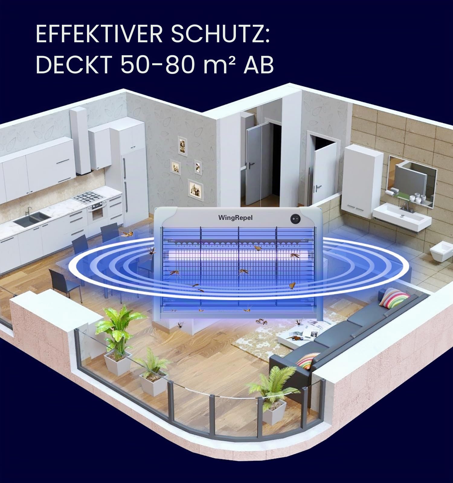 UV Fliegenvernichter Elektrisch Innen, Fliegenfalle Elektrisch Insektenvernichter mit UV Lampe 20W, 2400V Leistungsstark Hängende Fliegenfalle Fliegenfänger
