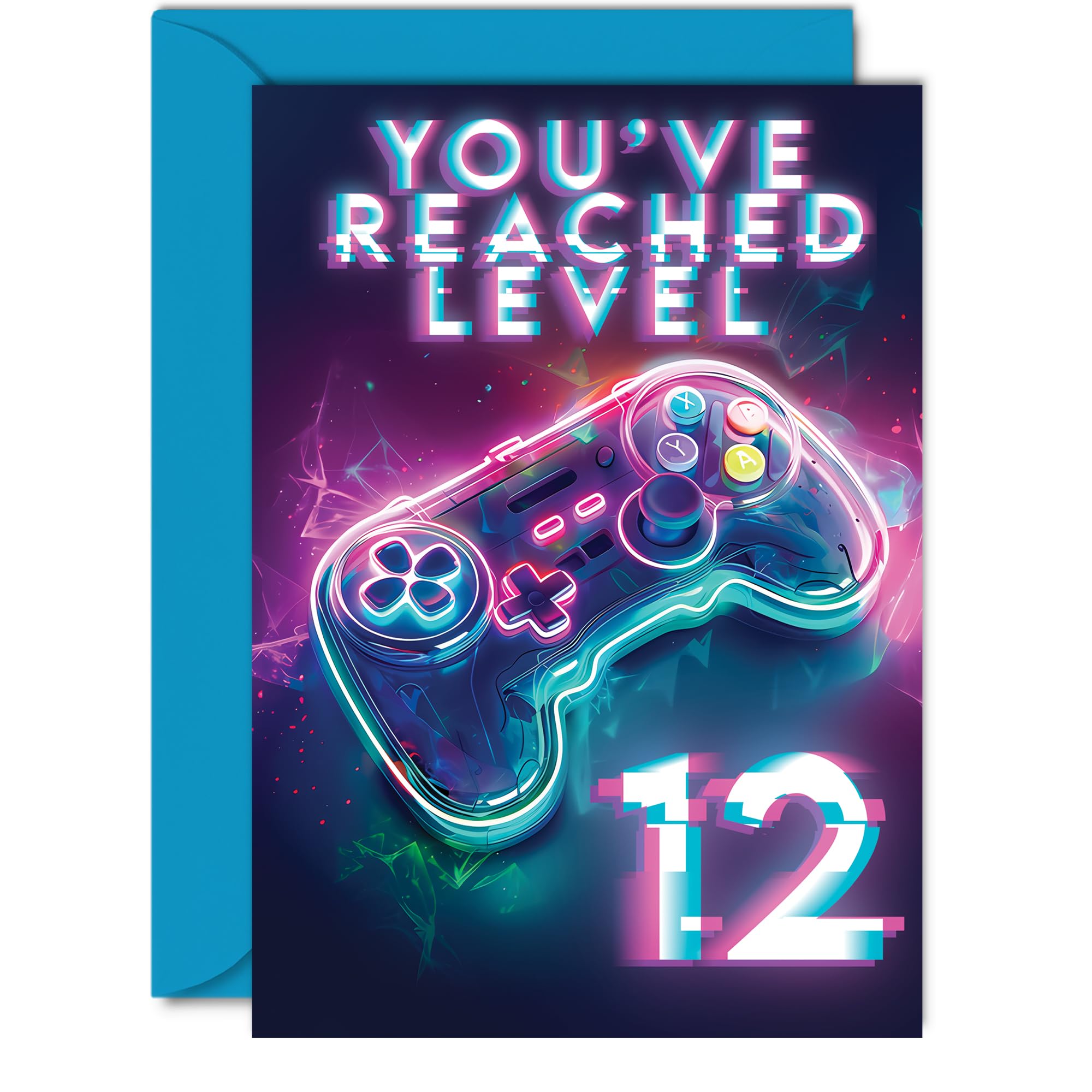 12th Gamer Birthday Cards for Boys Girls - You've Reached Level 12 - Happy 12 Birthday Card for Son Daughter Nephew Niece Grandson, 5x7 Inch Twelve Twelfth Bday Video Game Greeting Cards