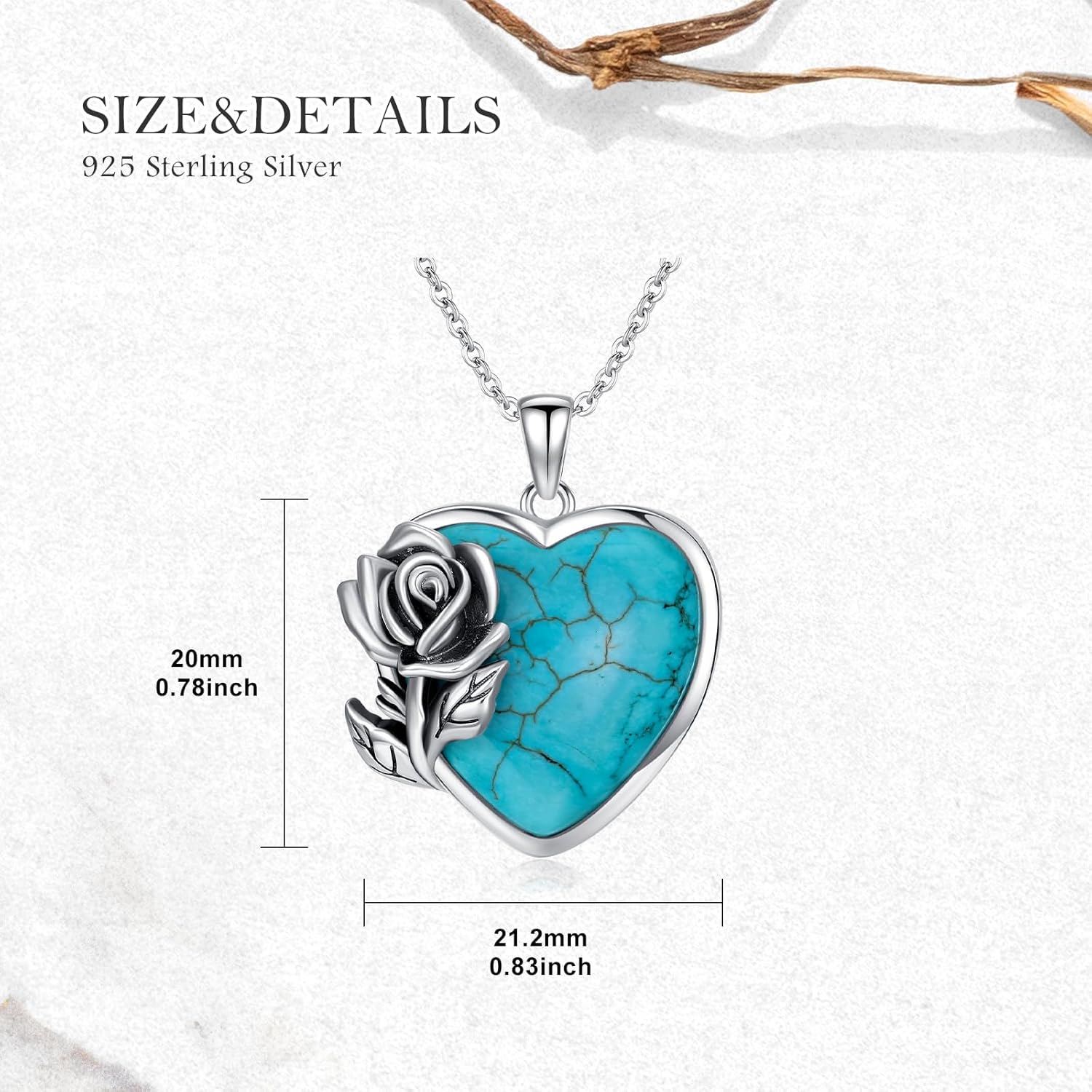Genuine Turquoise Rose Necklace 925 Sterling Silver Heart Turquoise Pendant Vintage Southwestern Jewelry for Women - Image 5
