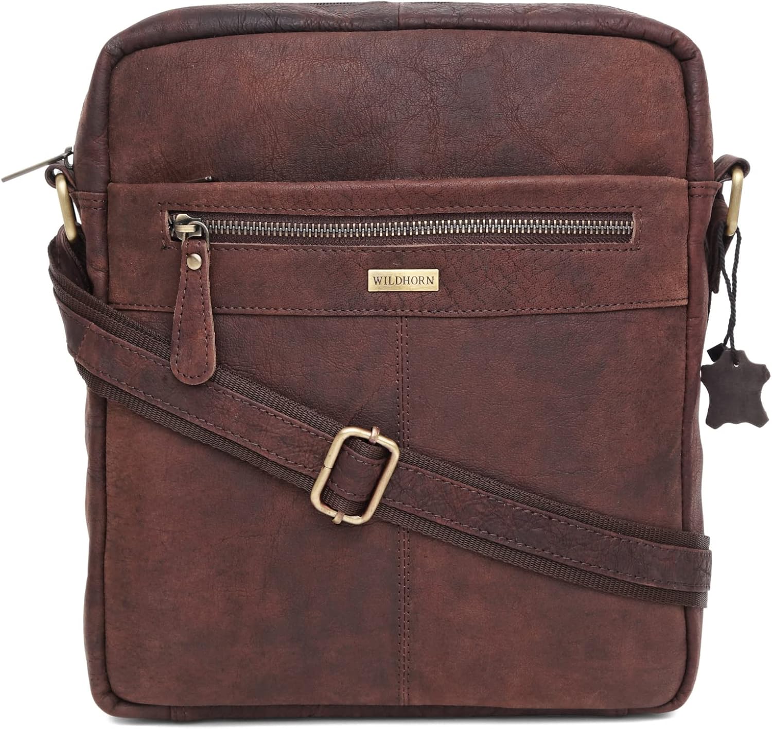 WildHorn Urban Edge Leather Sling Messenger Bag for Men I Dimension: L- 11 inch H- 12.5 inch W- 2.5 inch, Brown Distressed, 2.7 x 9 x 10.5 inches