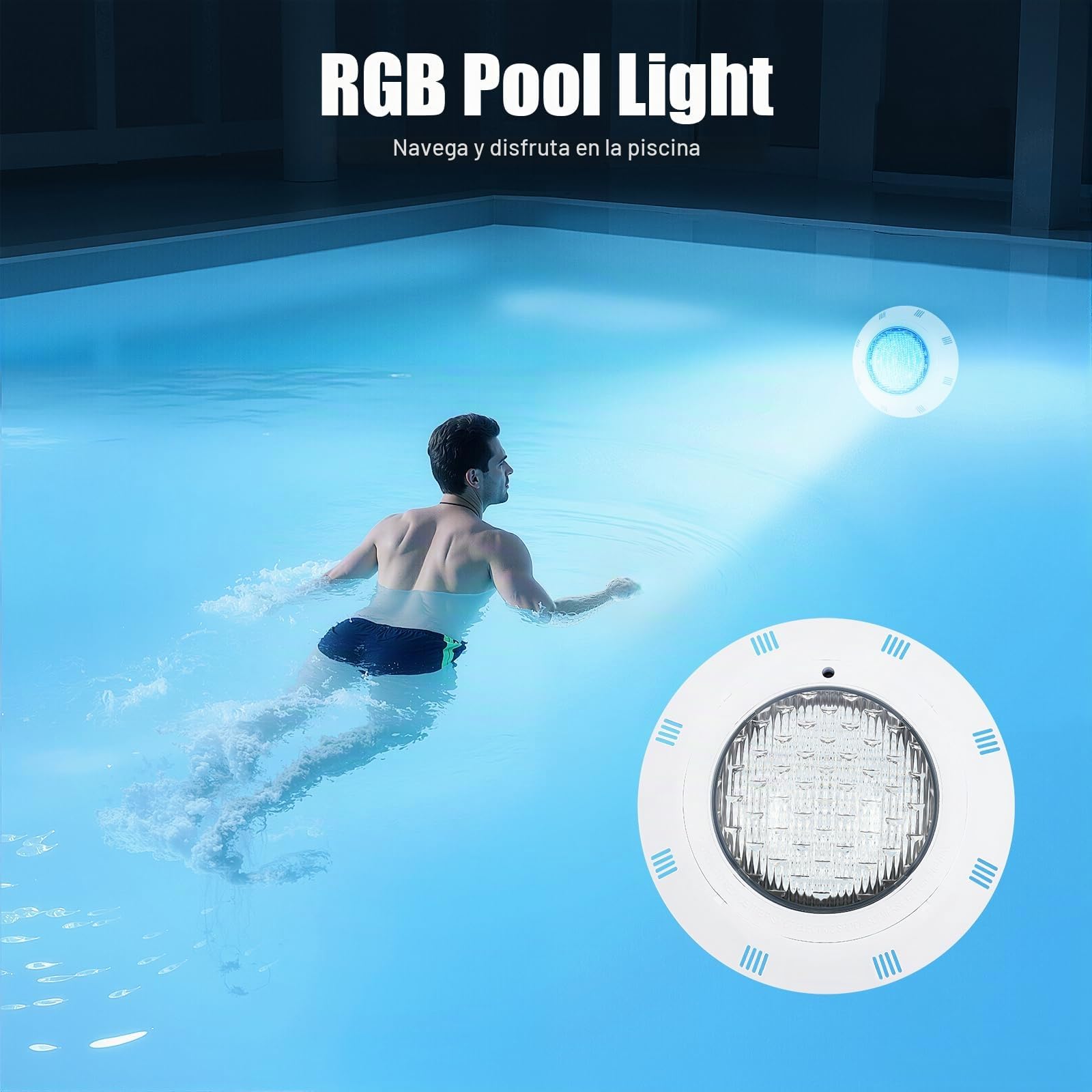 Foco LED subacuático RGB LED para piscina, con mando a distancia, ángulo de haz de 120°, IP68, resistente al agua