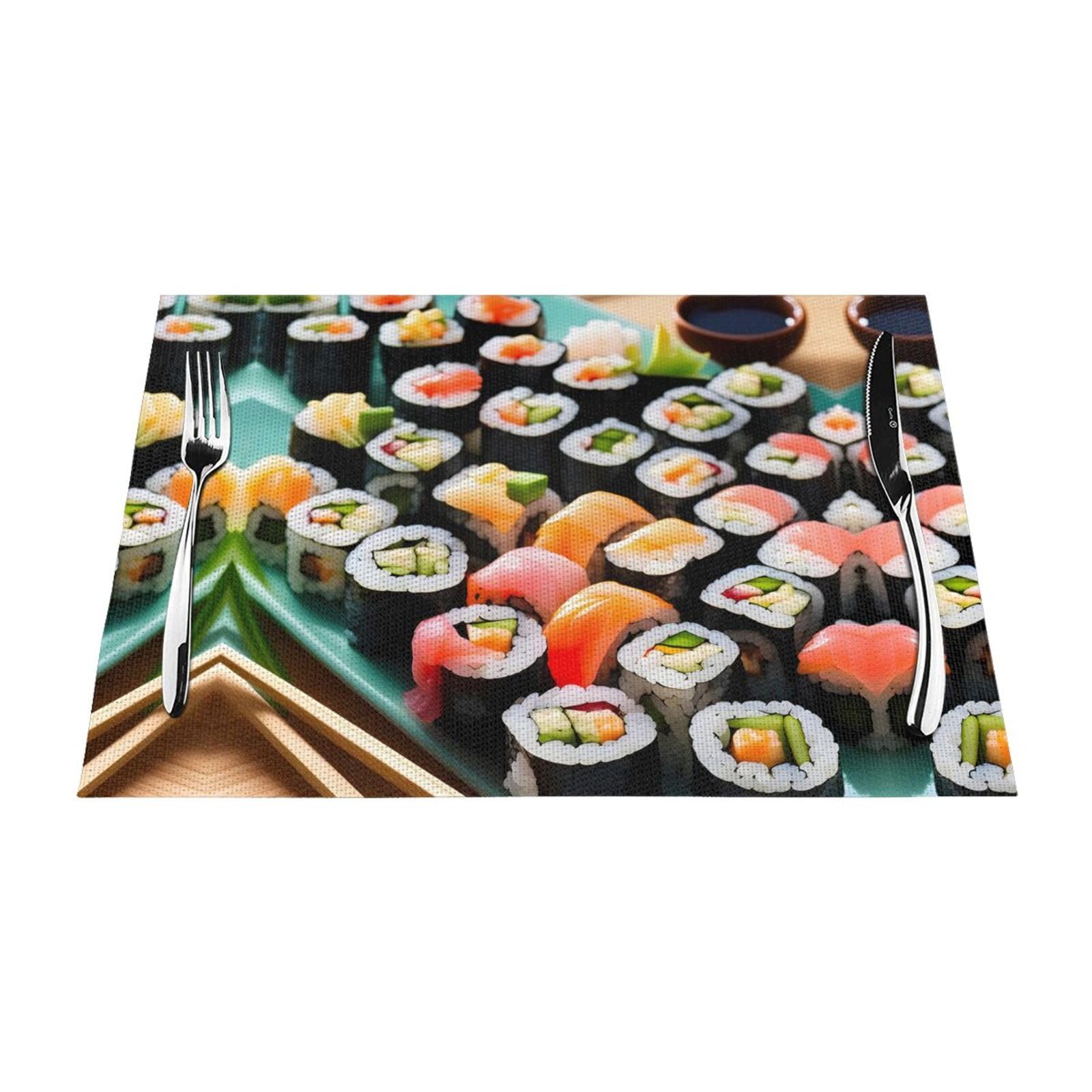 Placemats Set of 6,Table Mats Washable Placemat Decoration, Sushi Print