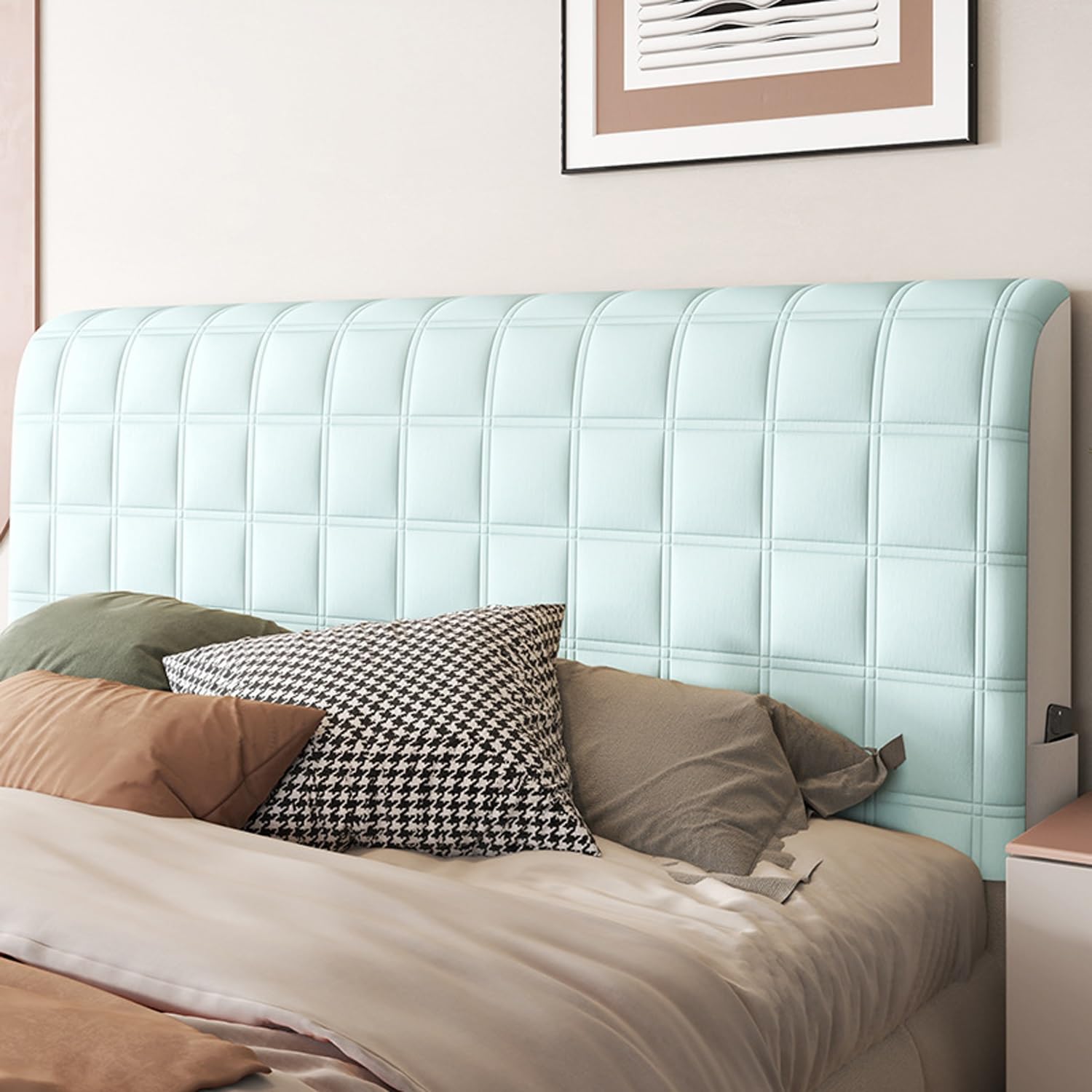 Funda para cabecero de cama de terciopelo suave y elástico, acolchada y lavable, protección contra el polvo, color beige y blanco, 100 cm