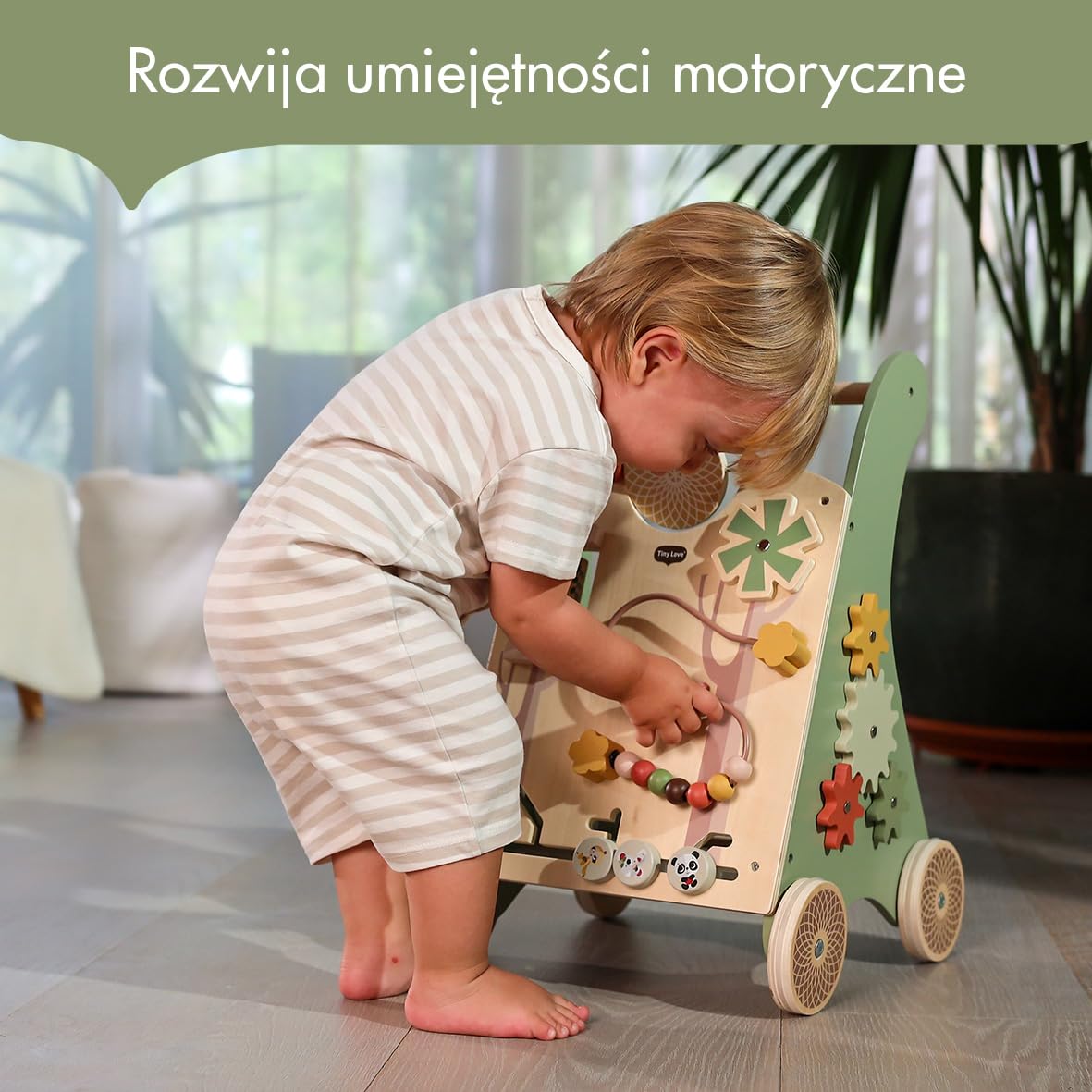 Tiny Love Drewniany chodzik, Interaktywny Chodzik edukacyjny 2 w 1, 12 interaktywnych zabaw, rozwija zdolności motoryczne, rozwój poznawczy, naturalna konstrukcja, od 18 miesięcy, Boho Chic