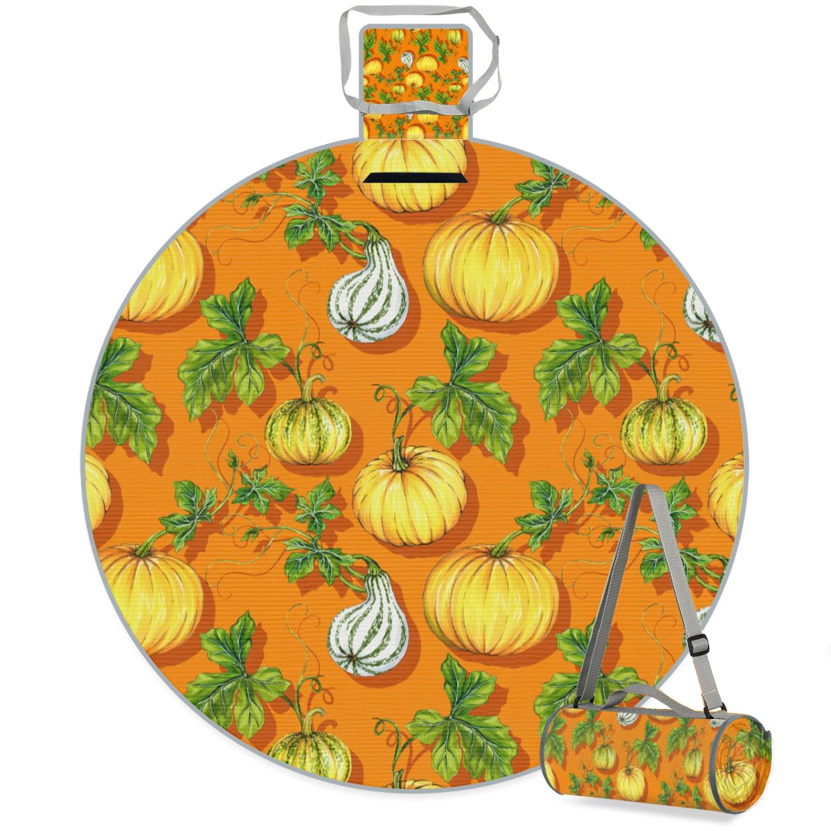 Shimoshe Beautiful Pumpkin Picnic Outdoor Blanket Foldable Waterproof Sandproof Beach Blanket Portable Water-Resistant Round Picnic Mat for Travel Camping Park Lawn