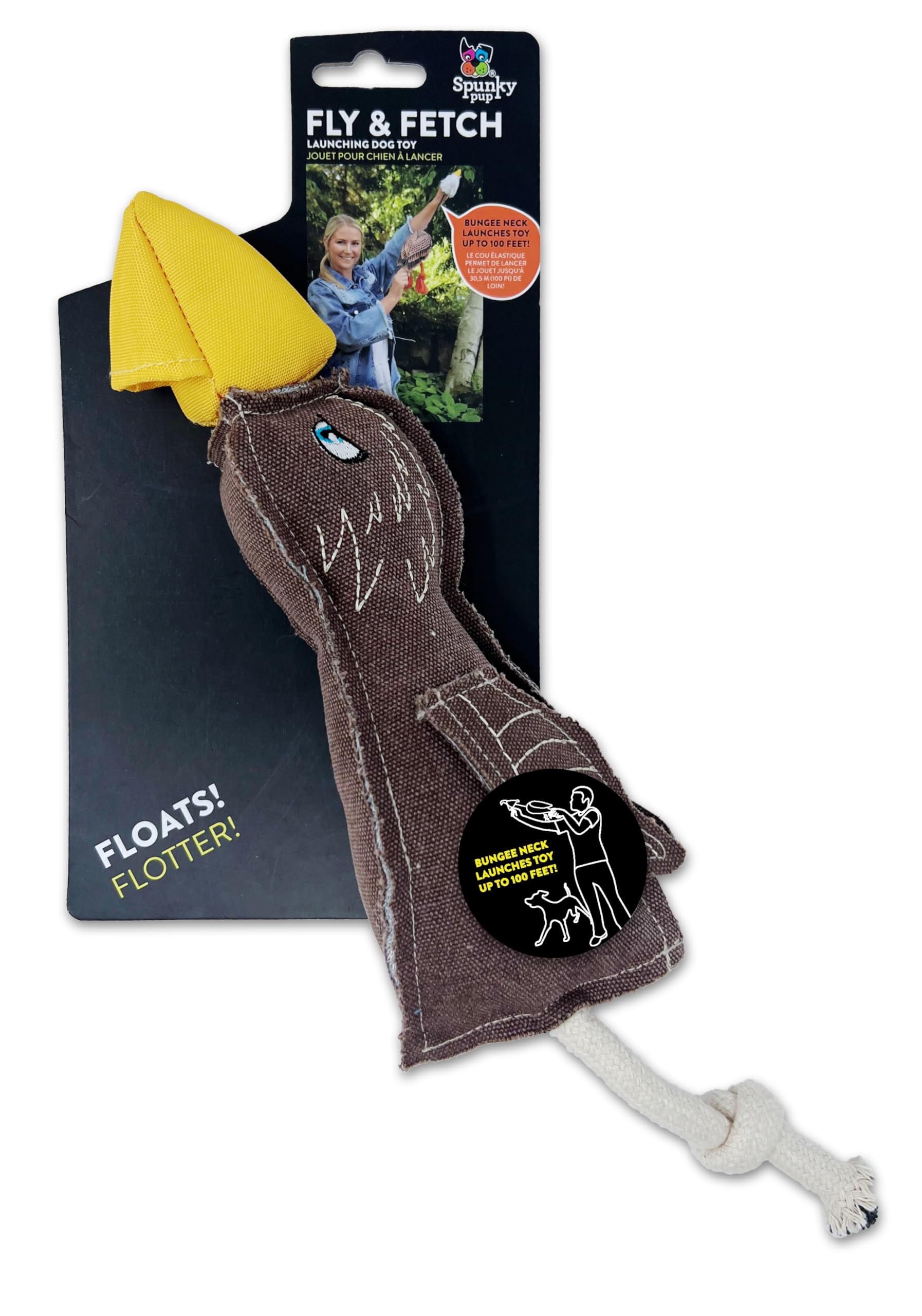 Spunky pup Fly & Fetch Dog Toy - Durable, Floating, Interactive Bungee Launcher for Fetch and Water Play, Canvas Eagle