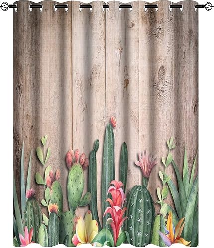 Miniatura 9 de Cortinas opacas modernas de cactus de mediados de siglo para dormitorio, cortinas abstractas de estilo bohemio, montaña, desierto, puesta de sol,