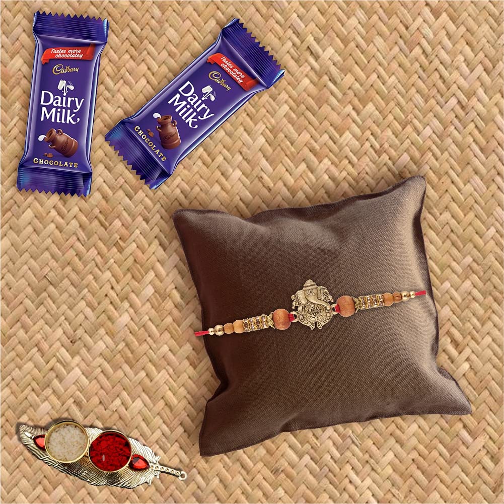 SFU E Com Premium Designer Rakhi with 2 Pieces Cadbury Dairy Milk Chocolates Gift for Brother, Roli, Chawal, Chandan, Misri,200 Grams-image-42