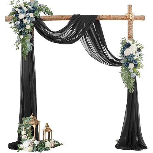 PARTISKY Wedding Arch Draping Fabric 19FT 2 Panels Black Wedding Arch Drapery Sheer Curtains for Backdrop Wedding Arch Decorations for Ceremony Stage Reception Banquet Party（2 Panels）, Black