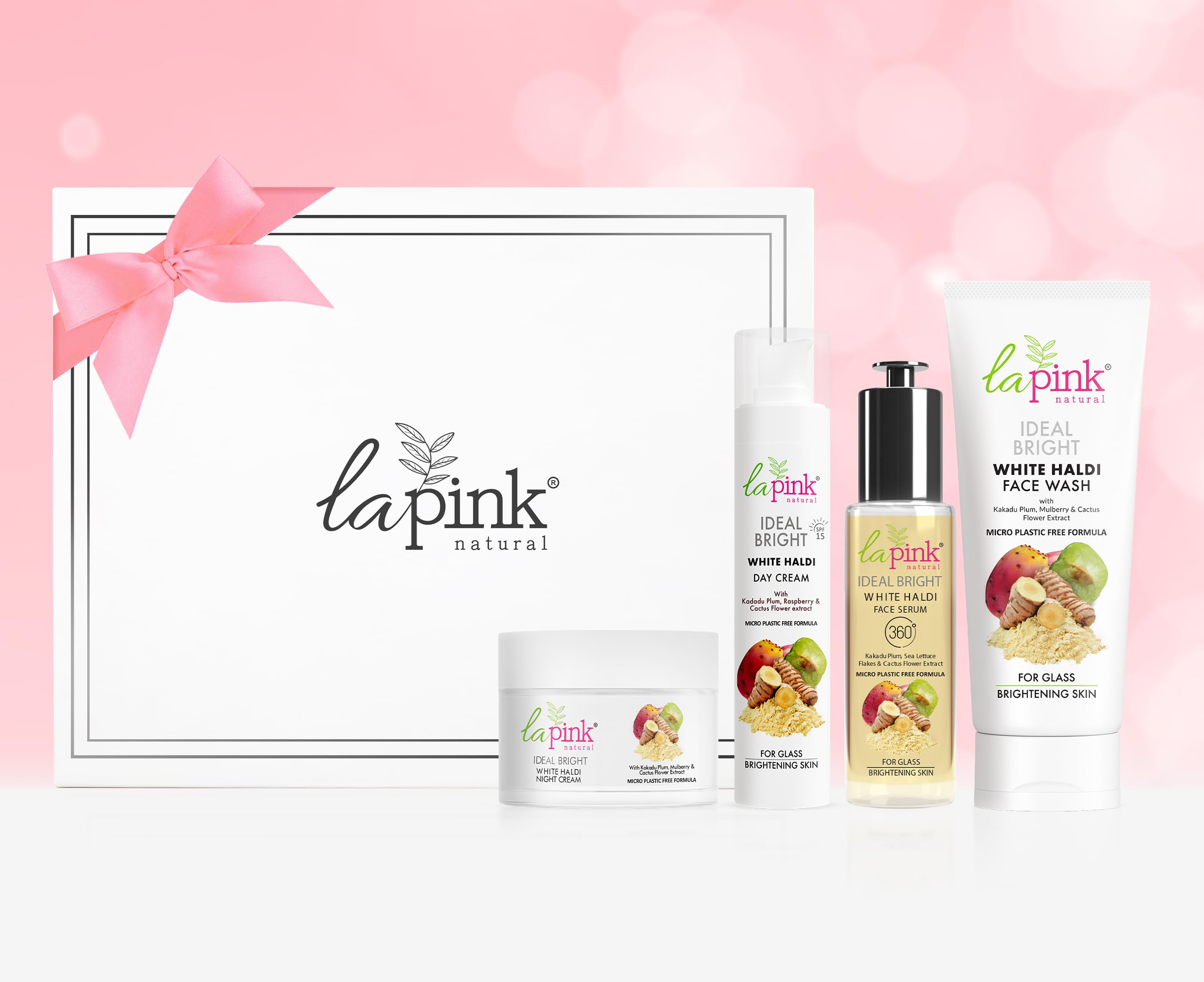La Pink Ideal Bright Luminous Complexion Gift Box | Face Wash, Serum, Day Cream & Night Cream | Evens Skin Tone, Reduces Dark Spots & Boosts Radiance | 100% Microplastic Free Formula (Set of 4)-image-17