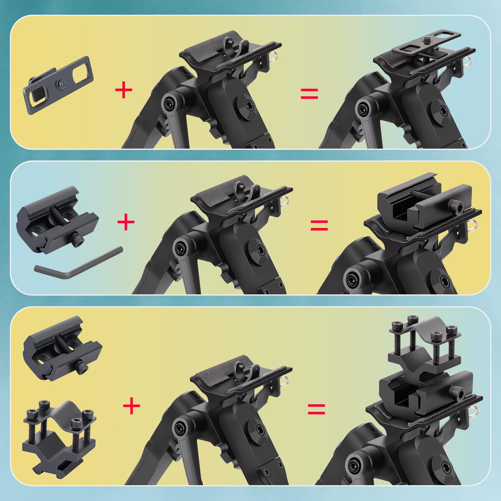 Bipied pivotant inclinable avec 3 adaptateurs, adaptateur à vis 6,35 mm pour appareil photo pour activités de plein air, 7-10"