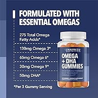 Vista 6 de Gomitas Omega 3 6 9 + DHA para adultos, alternativa al aceite de pescado a base de plantas con aceite de semilla de chía y algas, apoya la función