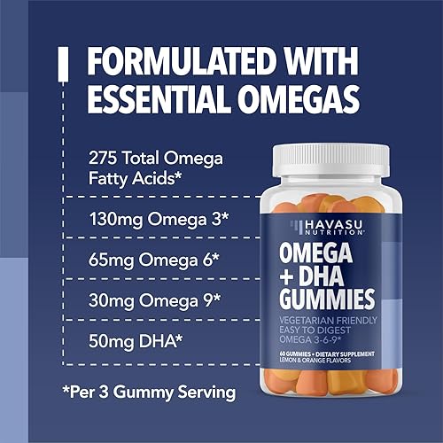 Miniatura 6 de Gomitas Omega 3 6 9 + DHA para adultos, alternativa al aceite de pescado a base de plantas con aceite de semilla de chía y algas, apoya la función