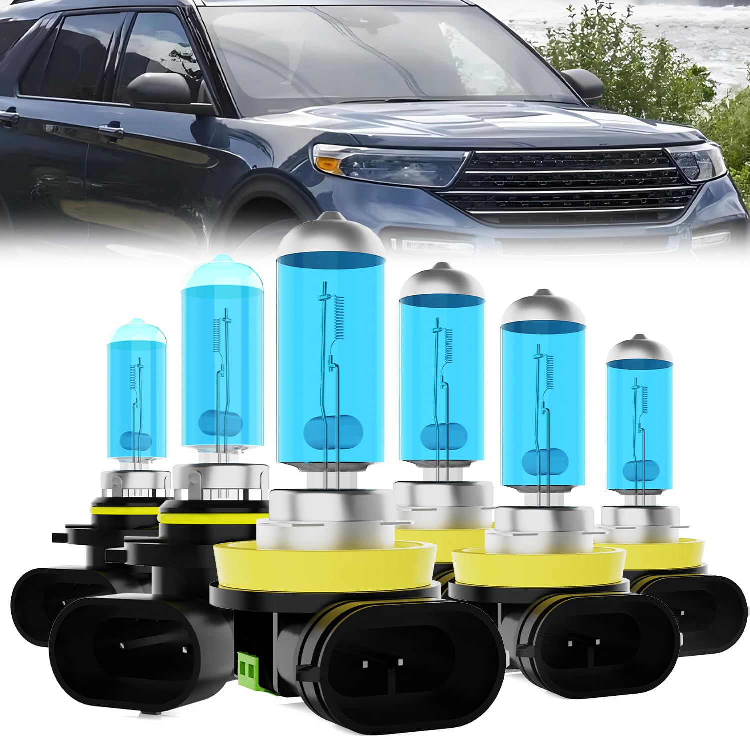 Headlight Bulbs Fit For Ford Explorer 2021, 9005 High Beam + H11 Low Beam + H11 Fog Lights Halogen Bulb, 6000K White Light, Plug and Play, Pack of 6