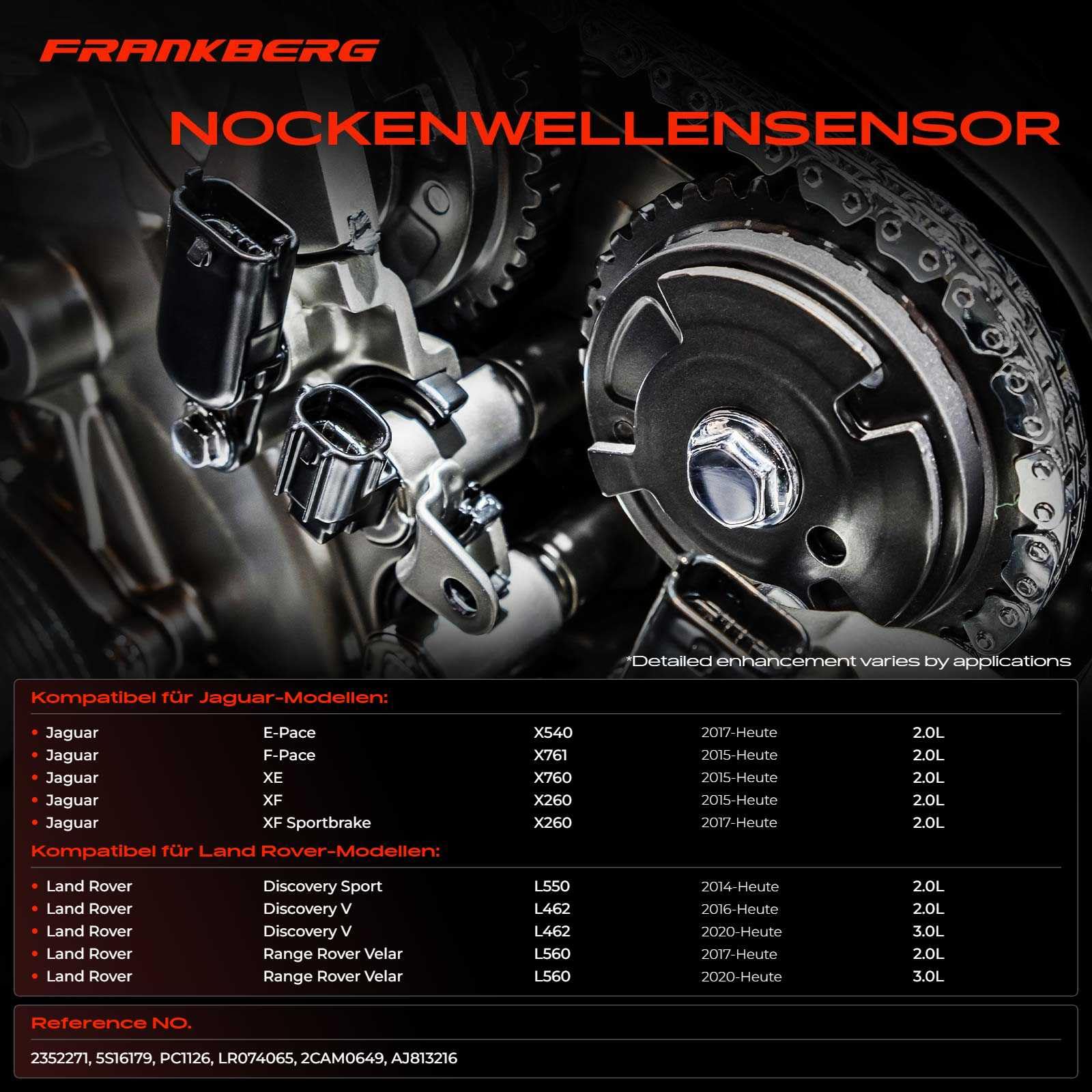 Frankberg Sensor Nockenwellenposition Kompatibel mit XE X760 2.0L 2015-Heute Discovery V L462 2.0L 3.0L 2016-Heute R.a.n.g.e R.o.v.e.r Evoque L538 2.0L 2015-Heute Replace# LR074065