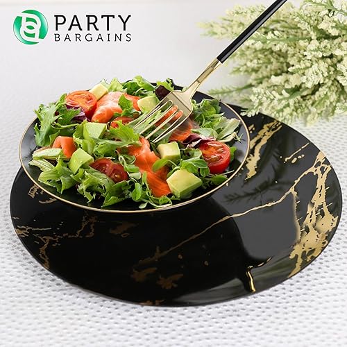 Miniatura 3 de Party Bargains Cubiertos desechables de plástico para ensalada, paquete de 64 unidades, negro y dorado, cubiertos de cocina de diseño moderno