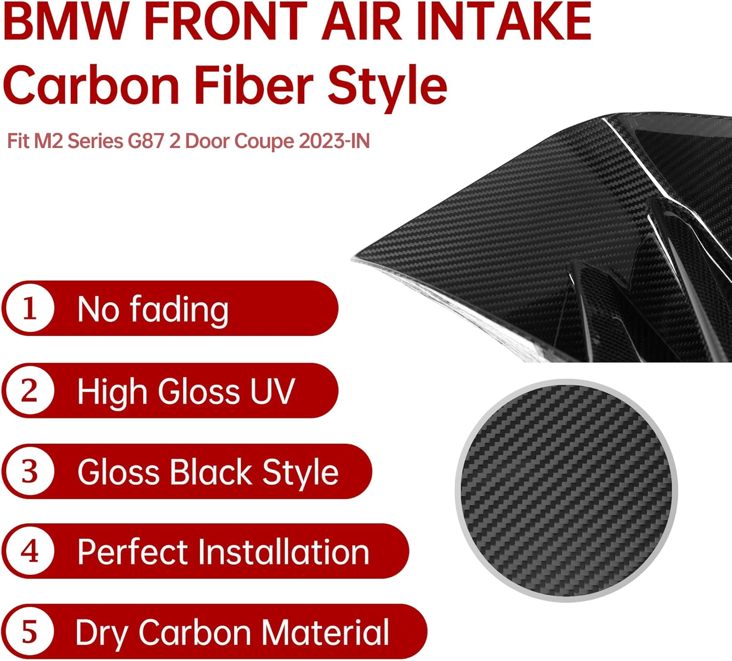 G87 Real Carbon Fiber Car Bumper Air Vent Splitter Side Fender,Front Bumper Side Air Vent Trim Cover Fender,Fit for BMW M2 Series G87 SQ Style 2023-IN 2Pcs/Set