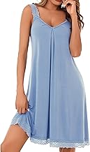 Uniexcosm Sleeveless Nighties for Women Nightdresses Soft Cotton Lace Nightshirt V Neck Chemise Sexy Negligee for Ladies Nightwear Nightgown Loose Plus Size Jersey Lingerie