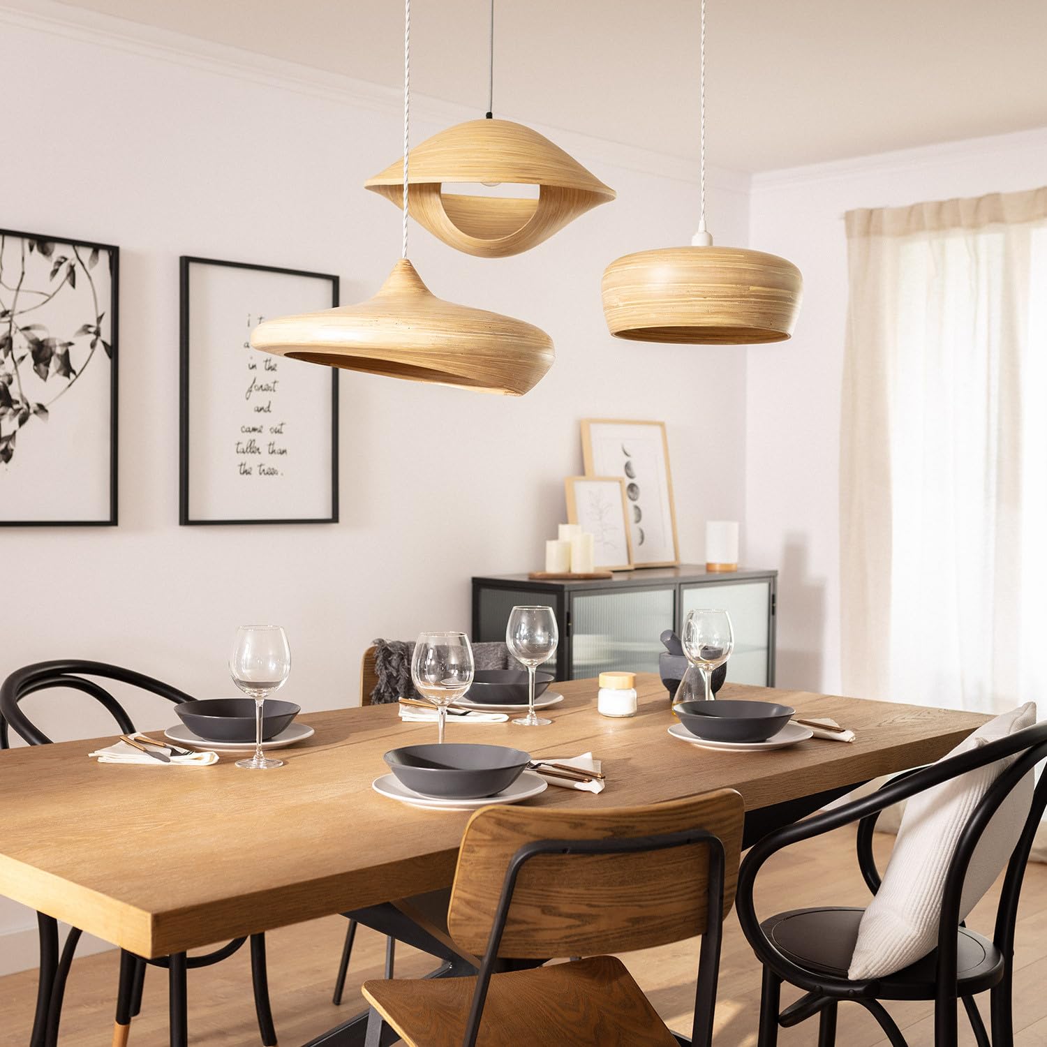 ILUZZIA Lampada a Sospensione in Bambù Shuka Sari Tessuto Nero