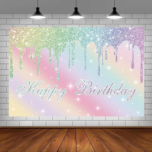 Miniatura 3 de SENDY Fondo colorido de 7 x 5 pies con purpurina arcoíris para cumpleaños, suministros de decoración de fiesta de cumpleaños de Bokeh para el primer