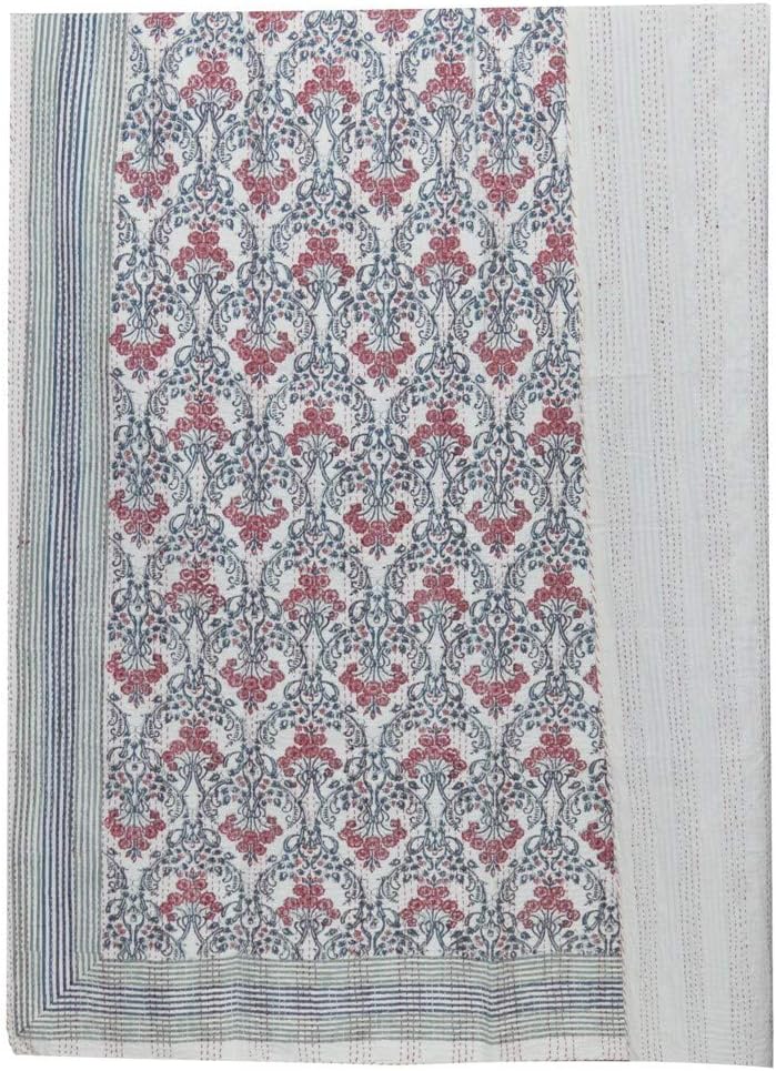 Indian Multi Hand Block Printed Queen Kantha Quilt | Pure Cotton Vintage Kantha Throw Blanket |Bedroom Décor | Super Soft Cozy Vibe Blanket; Multicolour