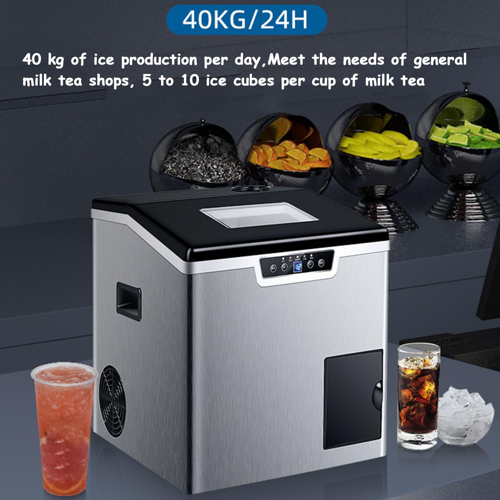 Generico Macchina per Il Ghiaccio, Portatile da banco, Produce 32 cubetti di Ghiaccio in 6 Minuti, autopulente, Produce 40 kg al Giorno per casa, Feste, Cucina e Bar.