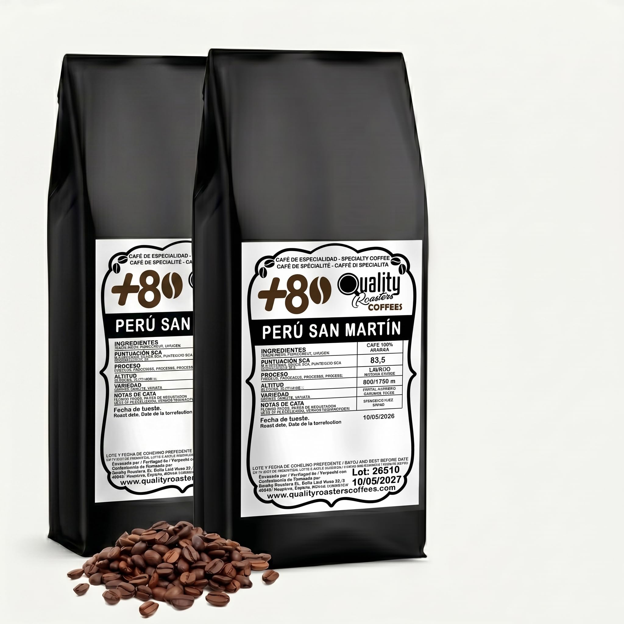 Quality Roasters Coffees. Café de Especialidad origen Perú San Martín. 100% Arábica. Puntuación SCA: 83,5. Tostado artesanalmente. Tueste Medio. (2000 Gr)