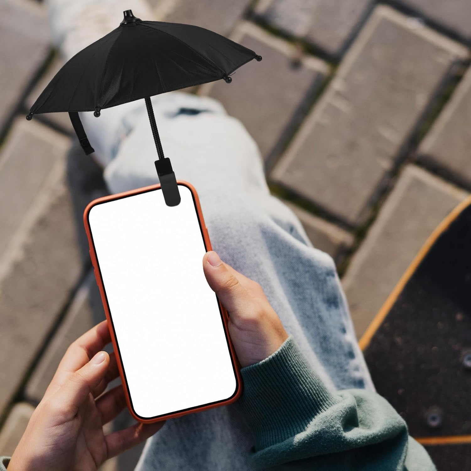 Cell Phone Umbrella Clip, Adjustable Cell Phone Umbrella Sun Shade Clip Mini Shade Cover for Protect Cellphone Device Screen from Sun Rain (Black)