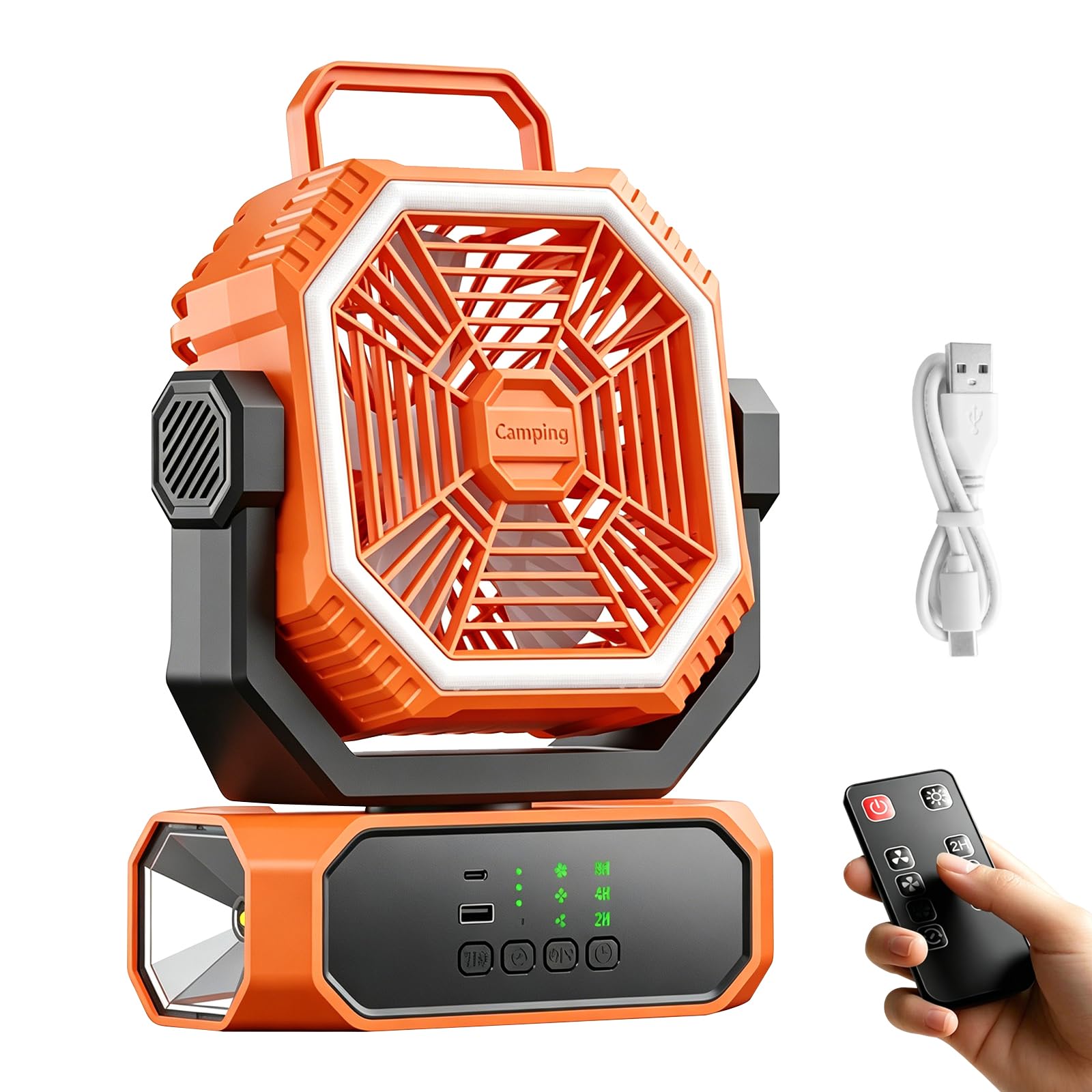 Ventilatore da campeggio portatile da 20000 mAh con luce, telecomando e timer, regolazione continua della velocità, ventilatore da esterno oscillante con lanterna
