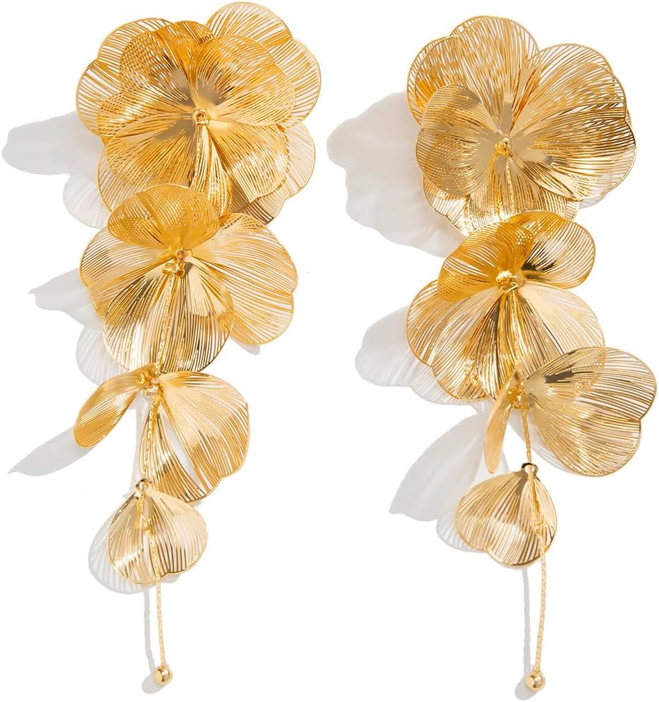 Bohemian Flower Drop Dangle Earrings Flower Earrings for Women Exaggerated Big Flowers Earrings Fabric Floral Dangle Earrings for Women
