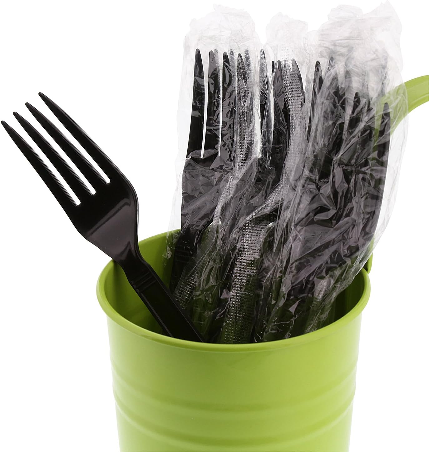 AmerCareRoyal Heavy Weight Individually Wrapped Disposable Polypropylene Plastic Forks for Restaurants and Catering, Black, Pack of 1000