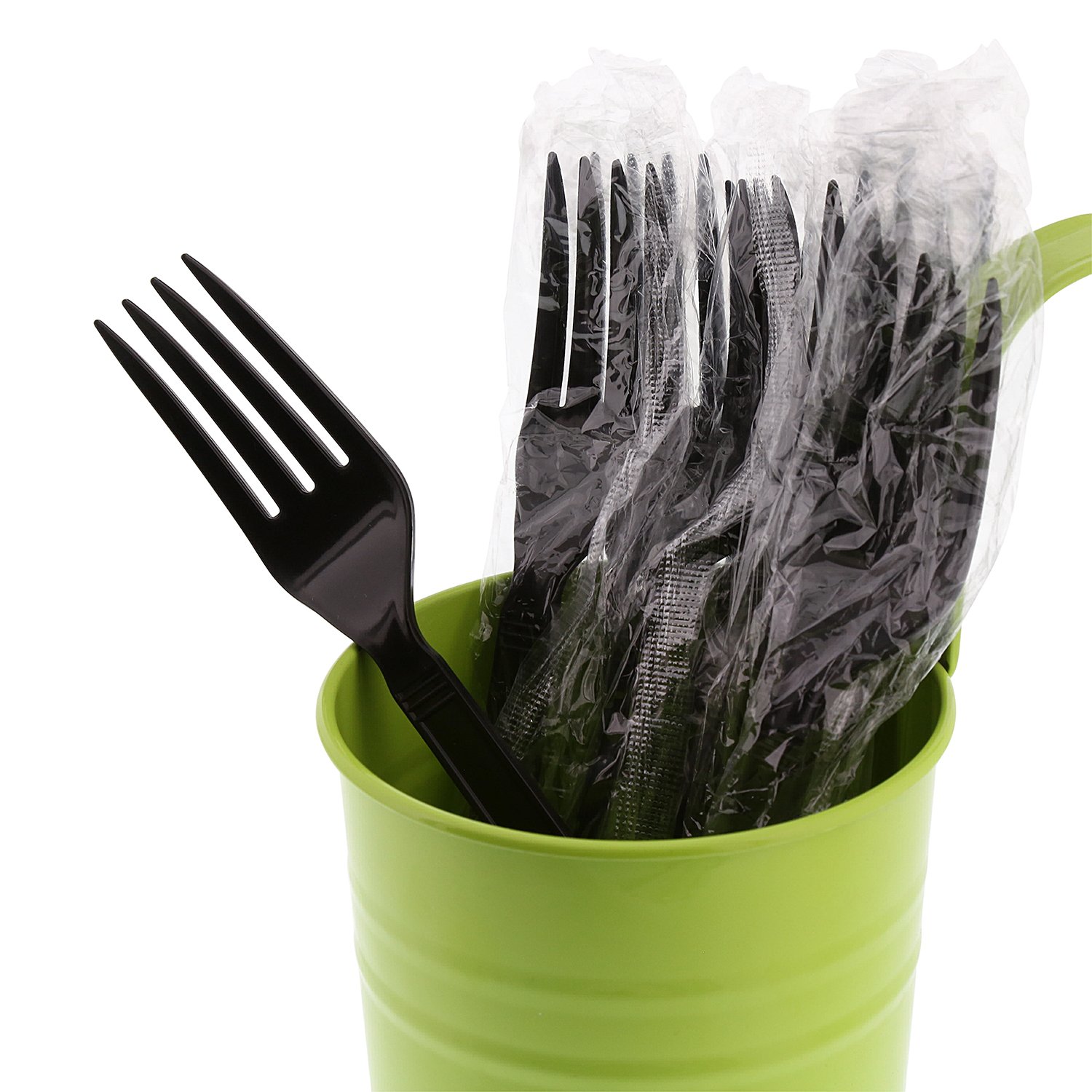 AmerCareRoyal Heavy Weight Individually Wrapped Disposable Polypropylene Plastic Forks for Restaurants and Catering, Black, Pack of 1000