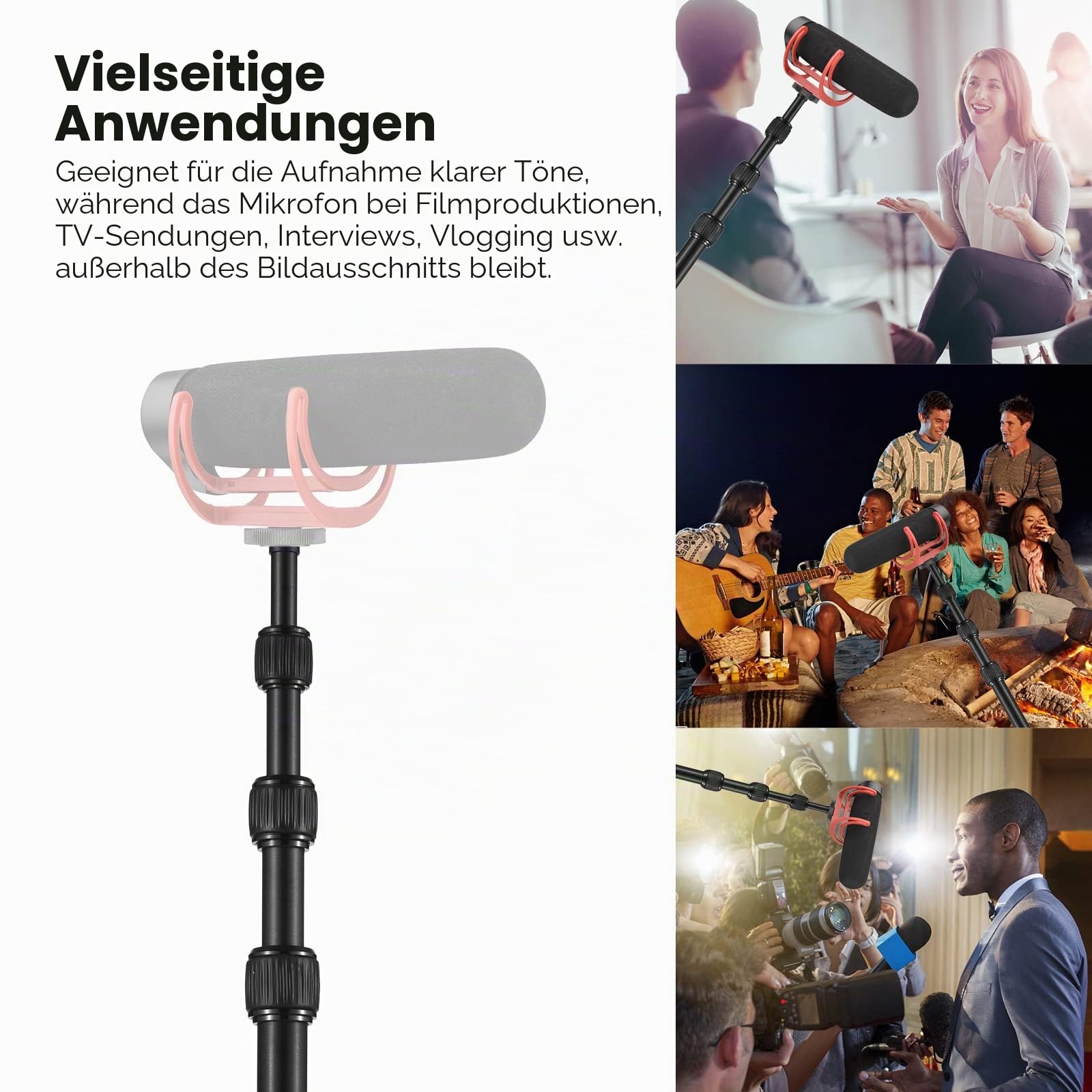 Andoer Ausziehbarer Mikrofonarm mit 6 Abschnitten – Galgen aus Aluminiumlegierung für Mikrofon-Schrauben und 1/4-Zoll-Gewinde mit Schaumstoffschlössern, Drehschlössern, verstellbare Länge