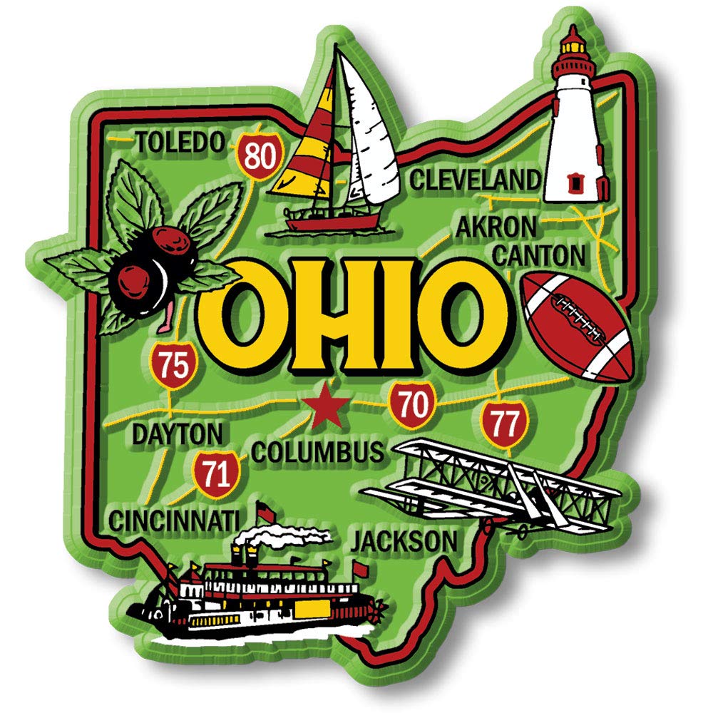 Ohio Colorful State Magnet by Classic Magnets, 2.9" x 3.1", Collectible 3D Rubber Vintage-Style Souvenirs and Gifts Made in The USA