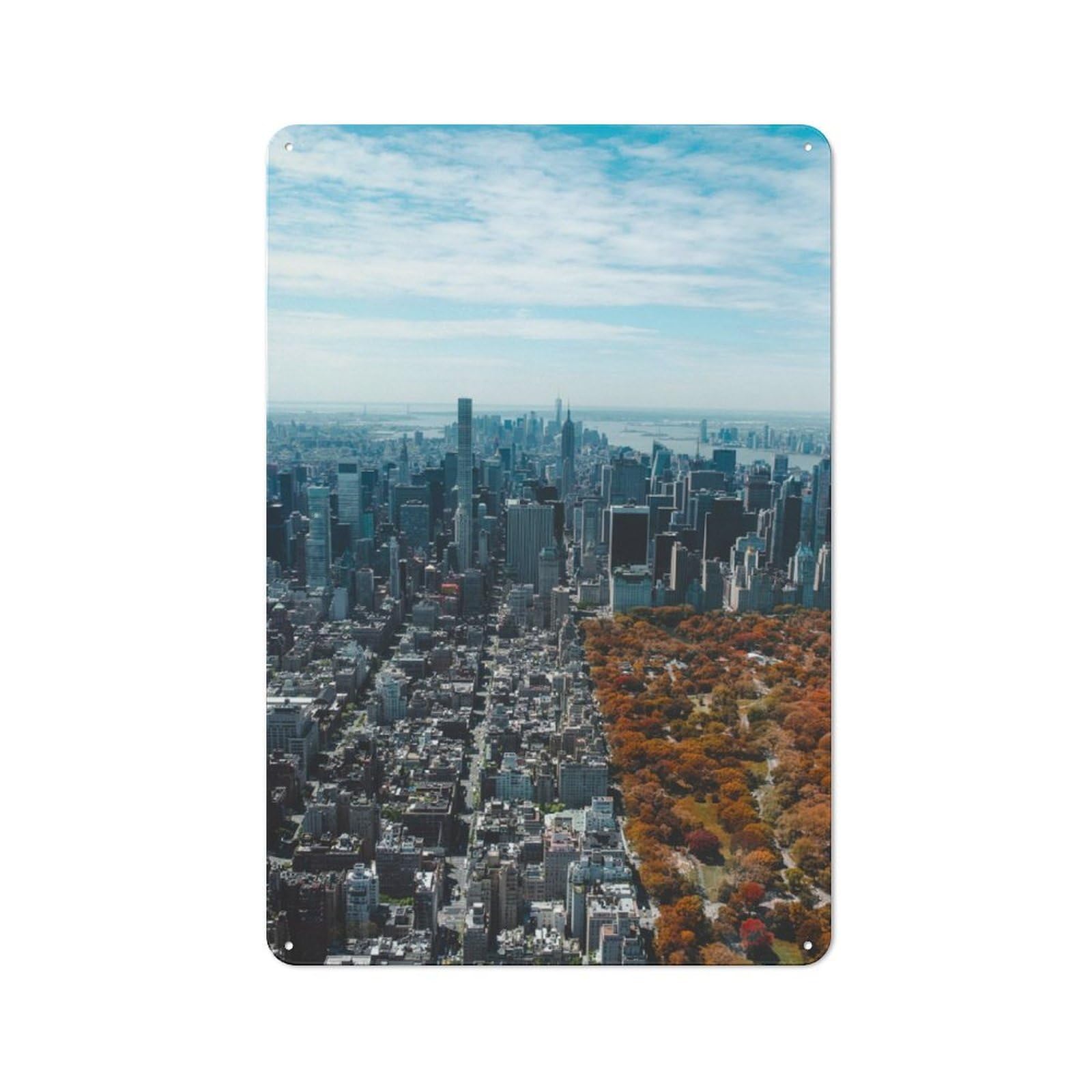 Junmoney Manhattan Tin Sign 30X20cm For Workshop Wall, Rustic Wall Decor, Suited To Workshop Decor Fans
