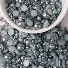 120g Flat Back Half Round Faux Pearls, Small Pearls Beads for DIY Crafts, Wedding, Birthday Party, Home Decoration, Nail Art, Grey, 8mm