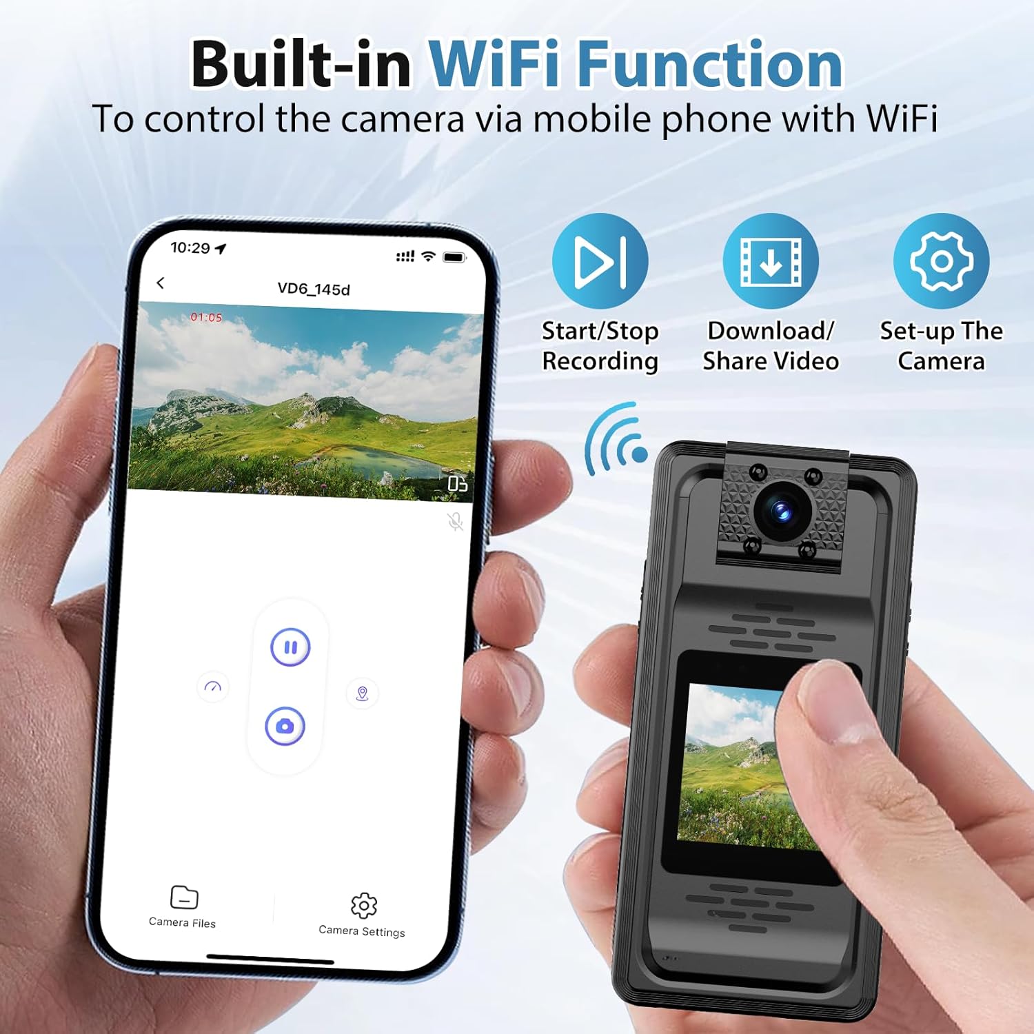 WiFi 2K Mini Body Cameras with Audio and Video Recording, Mini Police Body Cam, Portable Bodycam, Wearable POV Camera, Small Personal Body Camera with Night Vision, Loop Record, 2500mAh Battery