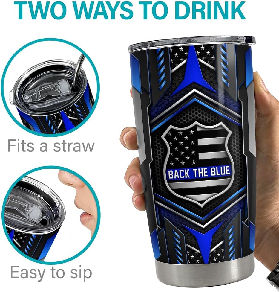 SANDJEST Back The Blue Tumbler 20oz Police Gifts for Men Stainless Steel Insulated Tumblers Coffee Travel Mug Cup - Image 7