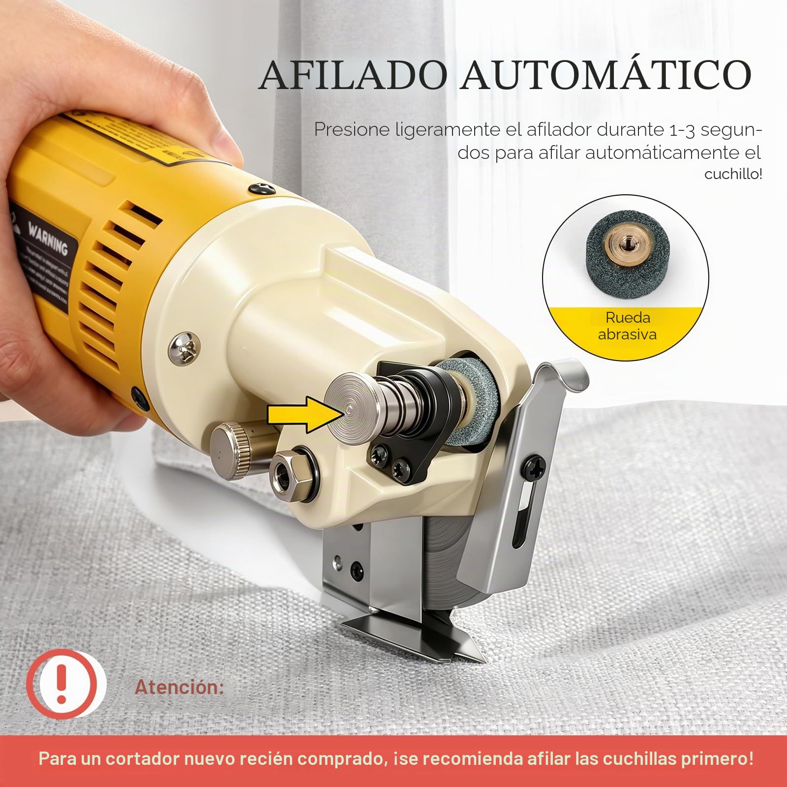 CGOLDENWALL YJ-70A Cortador de Tela Eléctrico Portátil Tijera Eléctrico Redondo Cortador de Gamuza Multiuso Ideal para Textil Cuero Papel con Cuchilla de Diámetro 125mm 220V