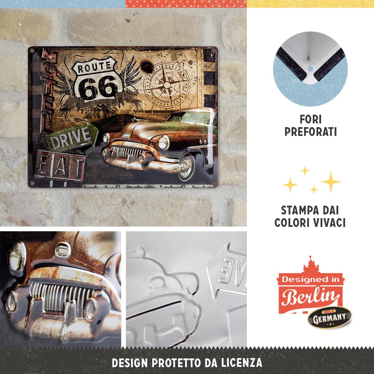 Nostalgic-Art Targhe Vintage, Route 66 Motor Oil – Idea Regalo per Amanti di Moto ed USA, in Metallo, Design Retro per Decorazione, 20 x 30 cm