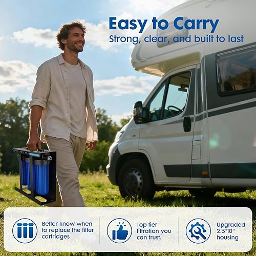 Miniatura 5 de Sistema de filtro de agua para RV, sistema de filtración de agua RV de 0.01 micrones, filtración de 5 etapas PP+CTO+UF, filtra sedimentos, cloro,