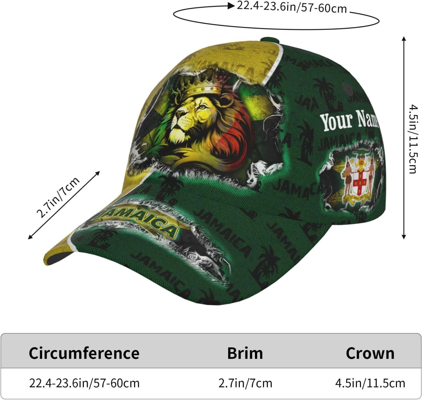 Jamaica Flag Baseball Cap Unisex Novelty Lions Printed Hat Map Badge Baseball Hats Dad Cap Jamaica Hat for Men and Women