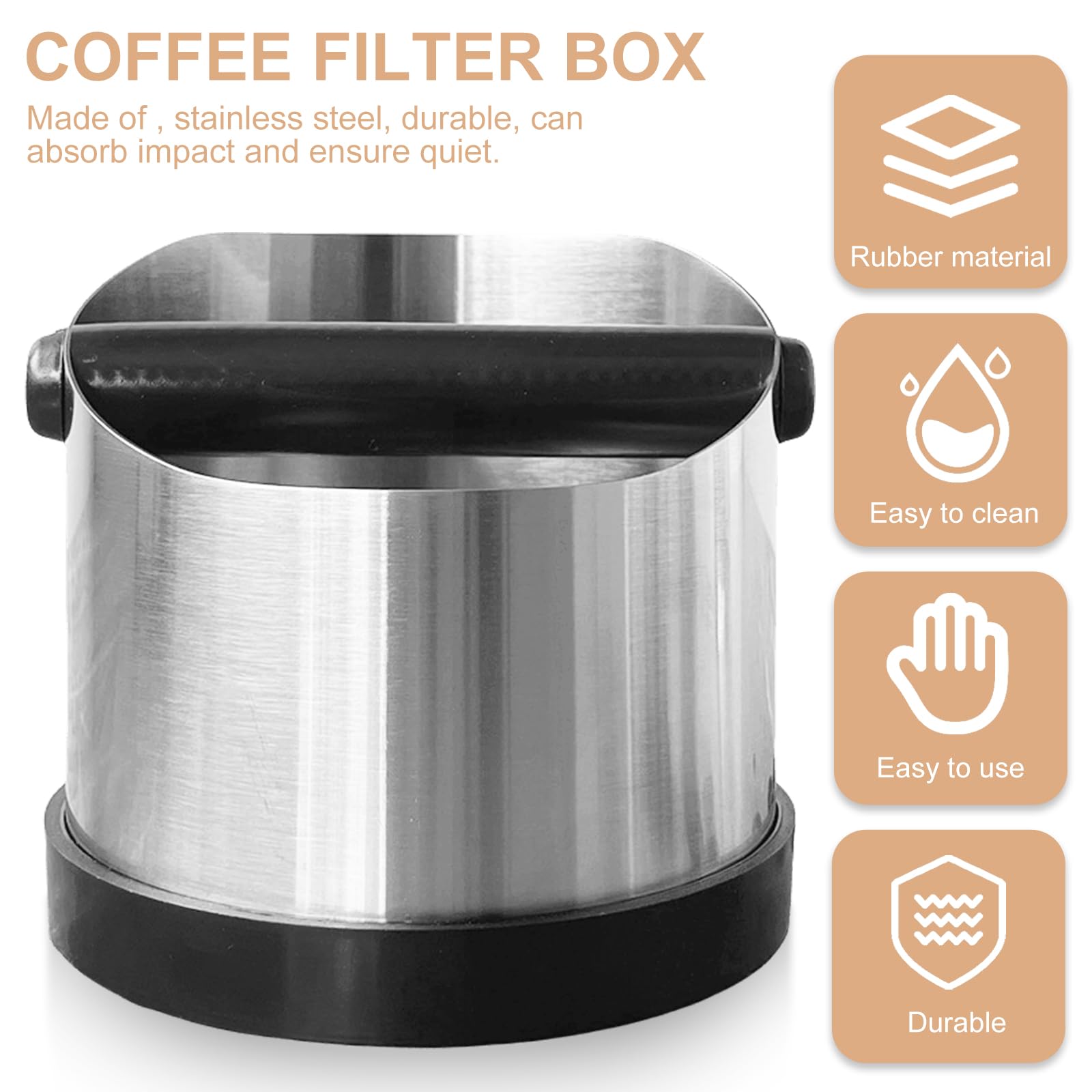 Edelstahl Kaffee Klopfbox – Mit Rutschfester Silikon-Unterseite Für Siebträger, Stoßabsorbierend