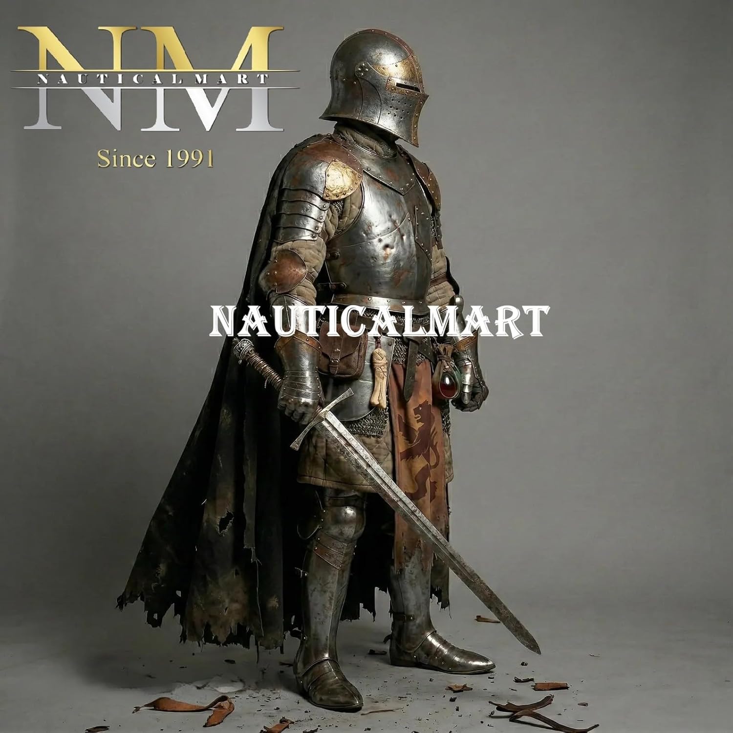 Medieval Knight Barbuta Suit of Armor - Handmade 18 Gauge Steel Wearable Full Body Combat Armor Suit Perfect for Cosplay, LARP, Renaissance Faire, Reenactment, Halloween Costume & Display Collectible