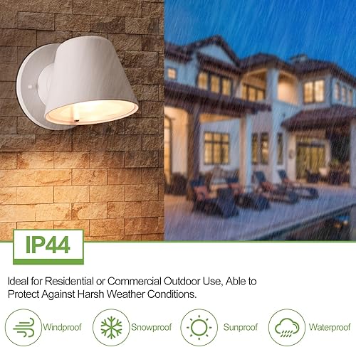 Miniatura 5 de FUDESY Paquete de 2 lámparas de pared para interiores y exteriores, aplique de pared exterior blanco para porche con enchufe GU10, impermeable,