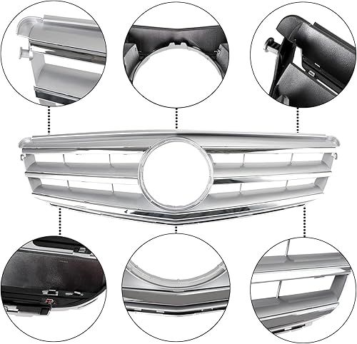 Vista 4 de Topteng Rejilla delantera con emblema LED, rejilla superior delantera de repuesto para BENZ W204 C300 C350 2008-2014, no compatible con C63 AMG