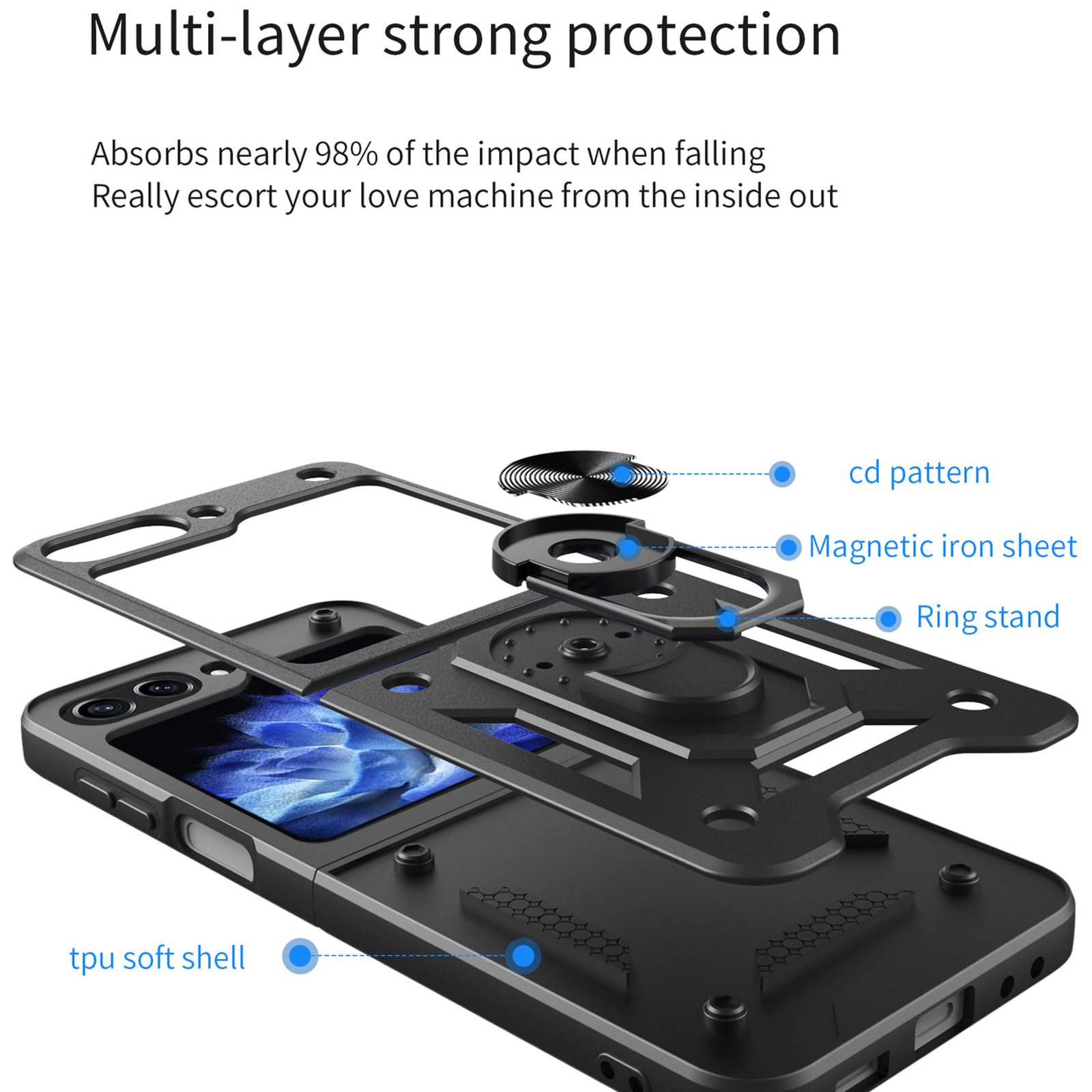 Moda Custodia per Samsung Galaxy Z Flip 6,Hard PC Robusta Cover Assorbimento Magnetico Supporto Ad Anello in Metallo Caso,Rosa,Z Flip 6