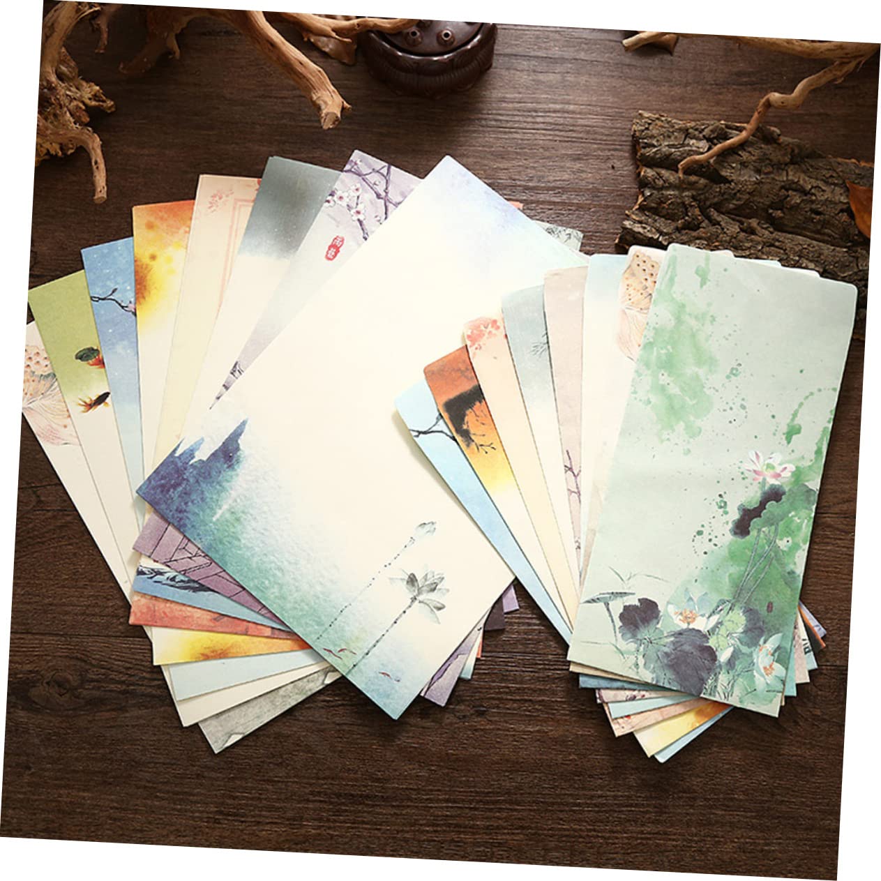 HOMSFOU Set de 12 Papier à Lettres et Enveloppes Style Chinois Motifs Imprimés
