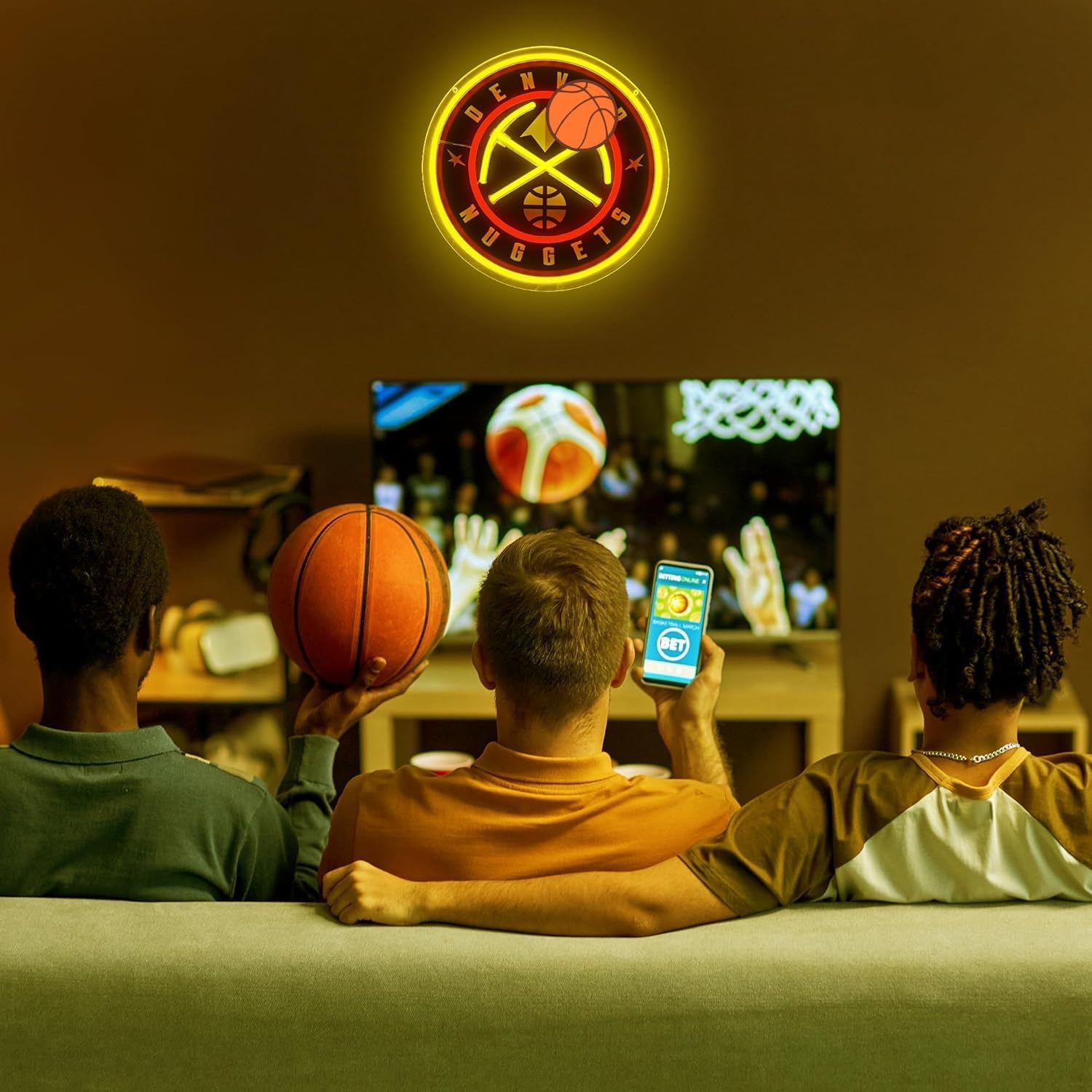 Basketball Team Neon Sign, Sport Light Up Dimmable Denver Basketball Team Logo Hanging USB Powered Led Neon Sign for Wall Decor, Bedroom, Man Cave, Party, Birthday Party Christmas Merch Deco Gift for Boys Teens Fans (Nuggets)